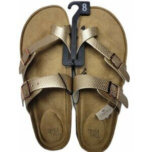 Time and Tru Women's SIZE 8 Two-Band Foot bed Slides (Women's) Metallic
